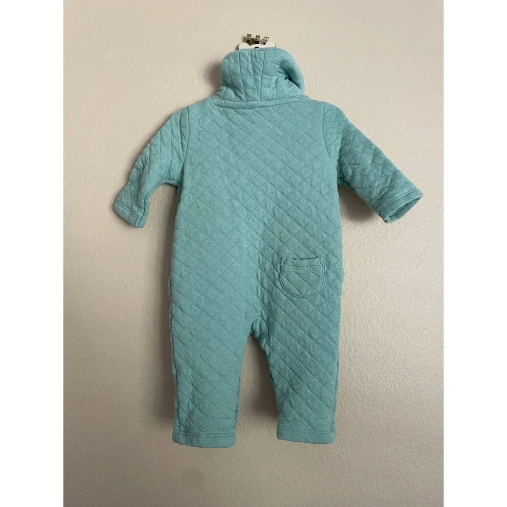 Janie and Jack Baby‎ Quilted Shawl Collar Onesie Teal Jumpsuit 0-3M Preppy Warm